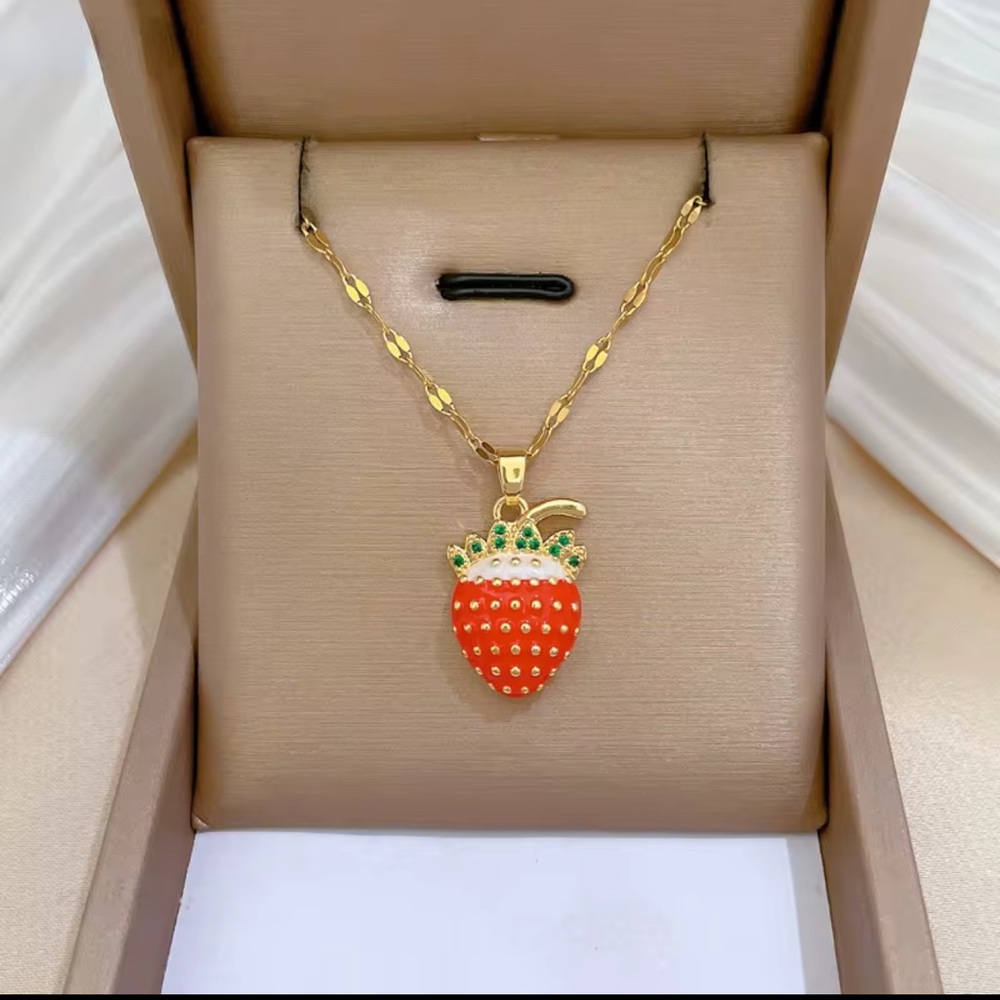 Dainty 18K plated Red Strawberry Pendant Necklace